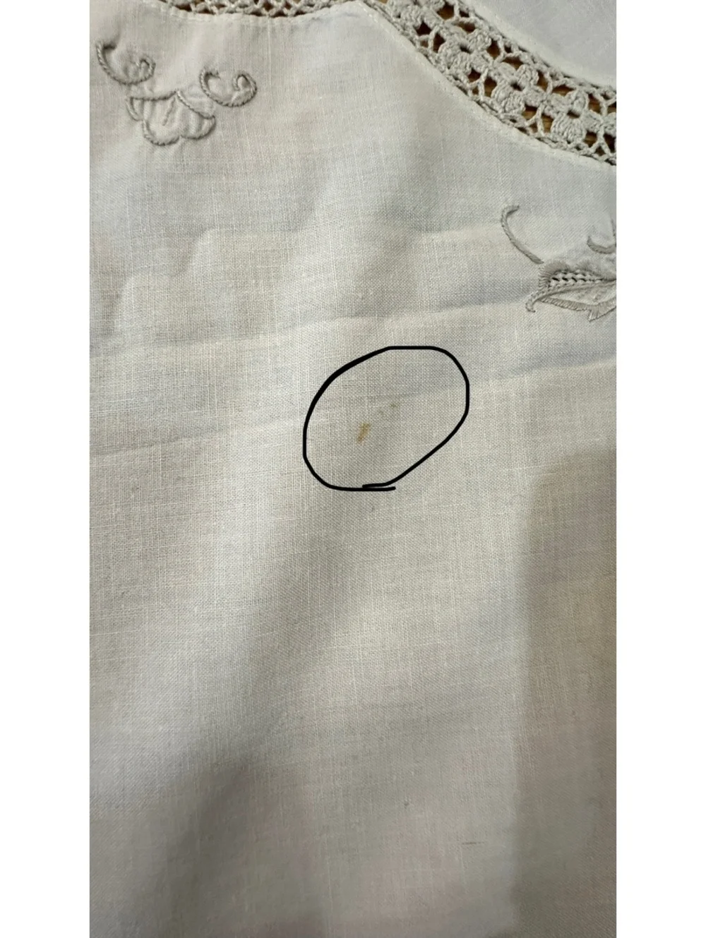 VTG MCM Cream Tablecloth & Taupe Embroidery Crocheted Accents 62x79 Cottagecore
